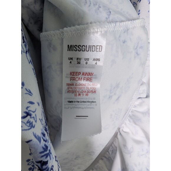 Missguided Sz 0 Mini Dress Floral White Blue Ruffle Toile Chinoiserie - Picture 8 of 10